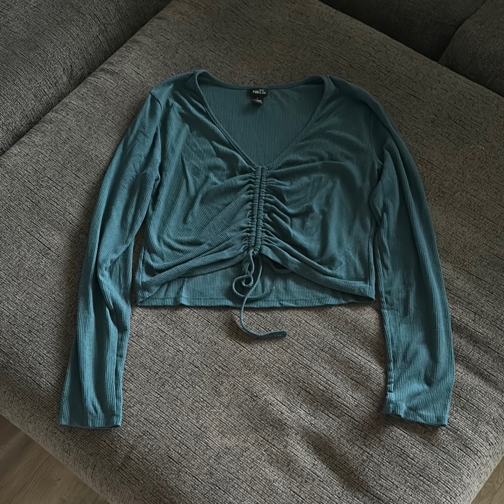 Teal Ruched Long Sleeve Top